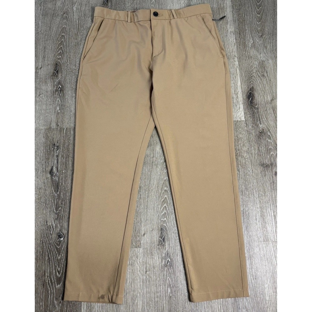FLX Men's 36x30 Chino Stretch Straight Performance Golf‎ Camel Brown Pants